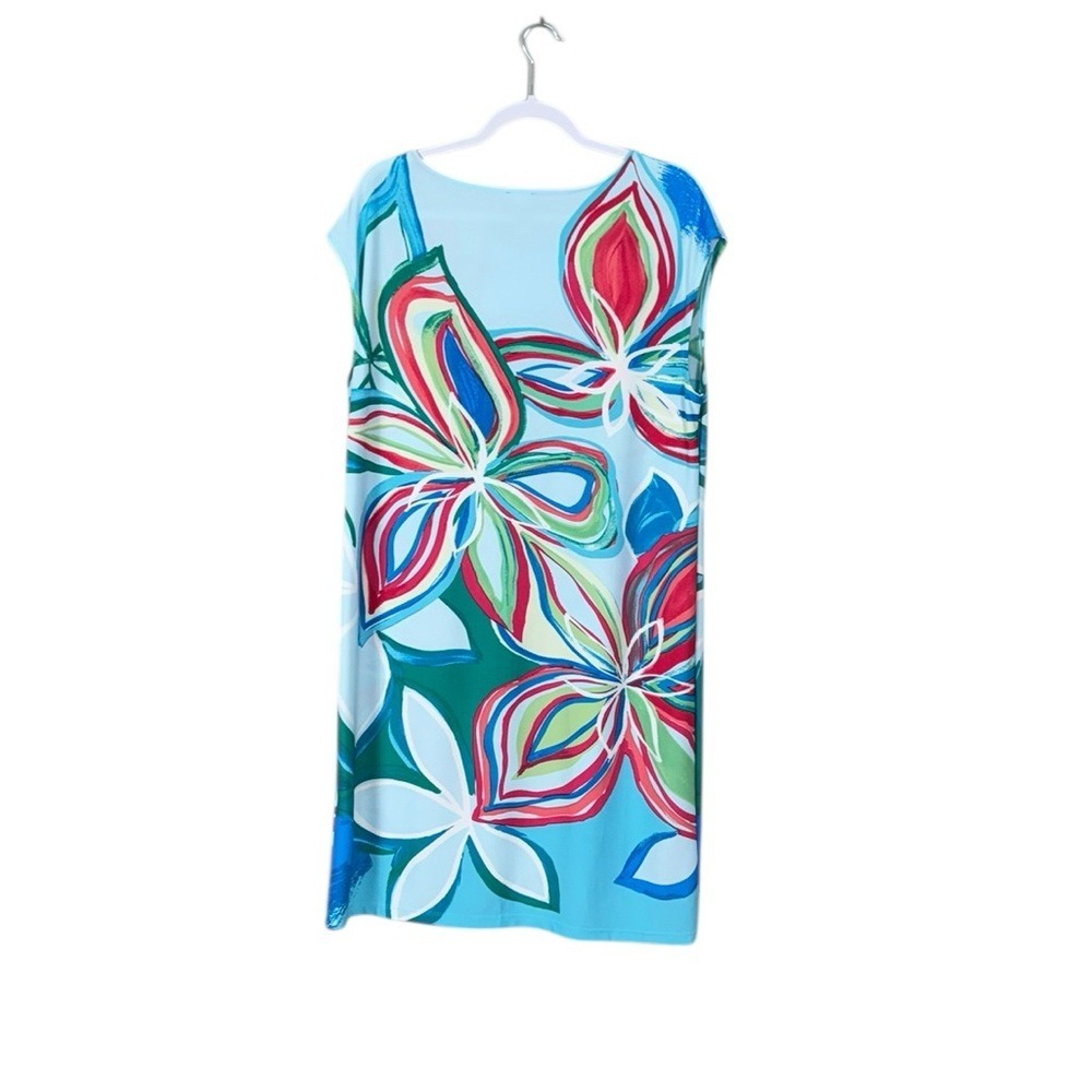 Chicos Floral Midi Dress Large Beachy Coastal Blue Resort Vacation Euro Summer - Picture 4 of 7